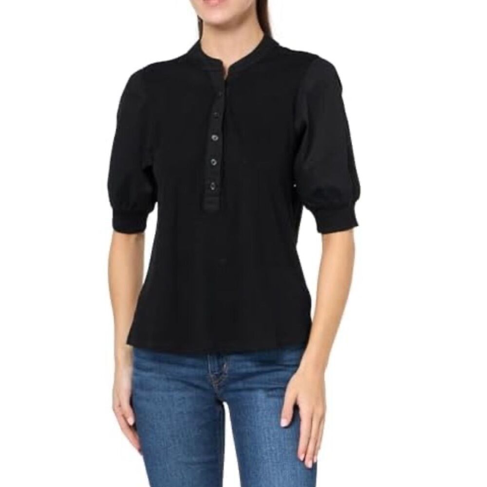 Seven7 Mixed Media Puff Sleeve Henley Medium NWT - Picture 9 of 9